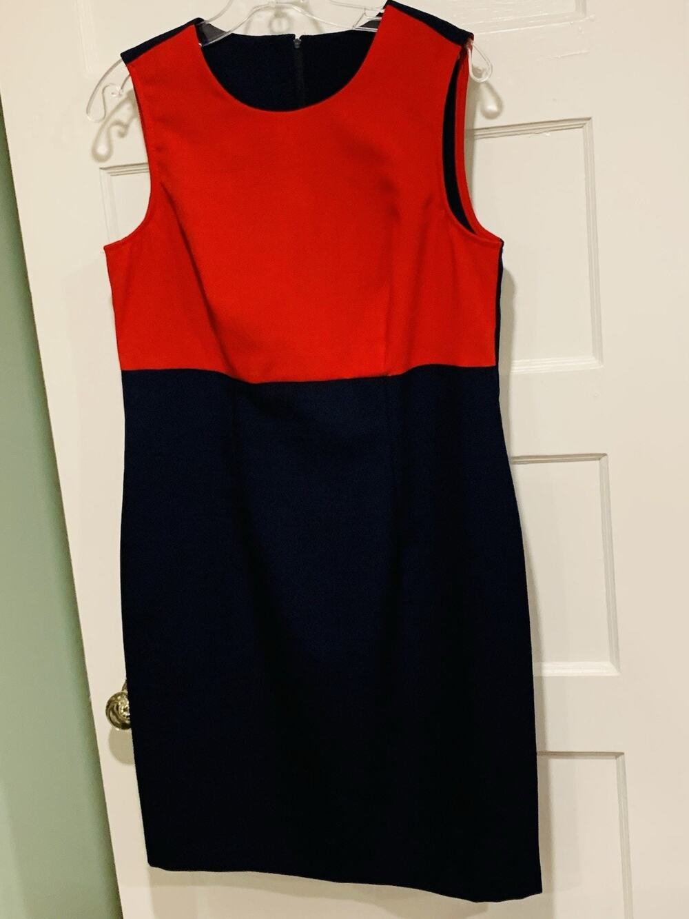 Sleeveless Color-Block Sheath Dress Red & Navy Blue Vintage Size 12